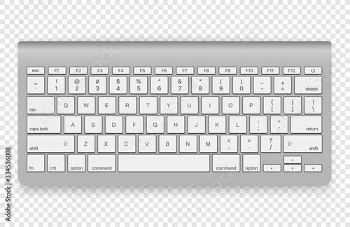 Modern wireless keyboard isolated on transparent background. Top view