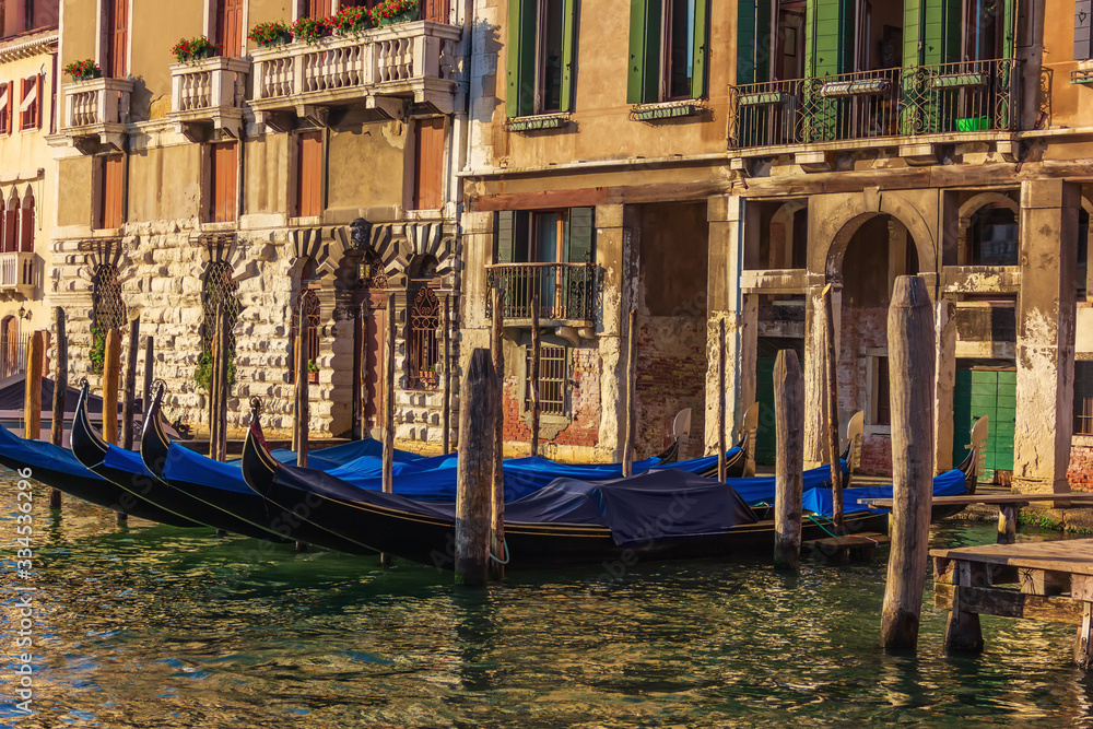 Gondolas in Venice, beautiful scenery of Italy