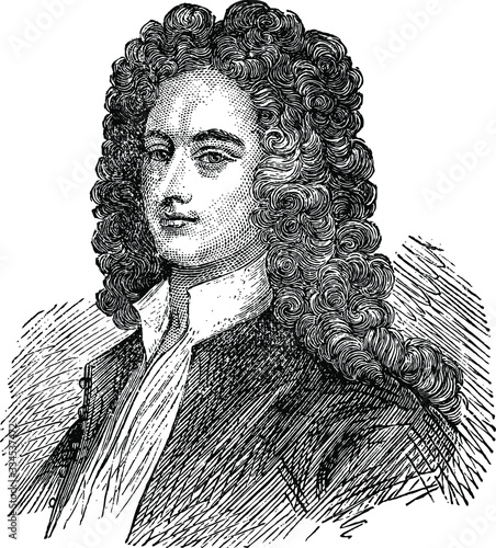 Alexander Pope Vintage Engraved line art drawing black and white Illustration