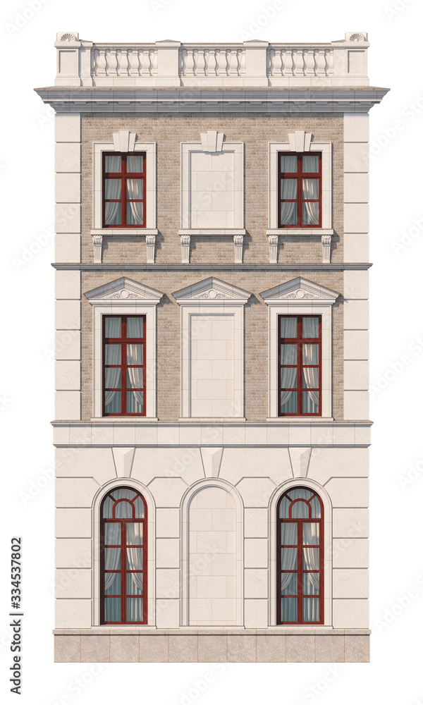 Obraz premium Facade of a two-story classic house. 3D rendering