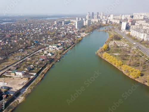 Lakes in a residential area of Kiev. Aerial drone view.