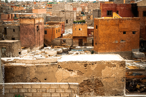 african city landscape with old brick houses