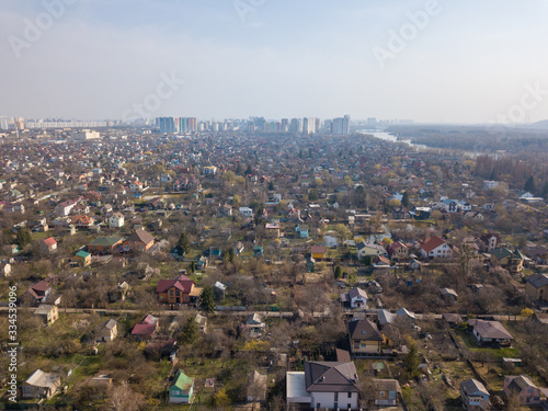 Country private plots in Kiev. Aerial drone view. 