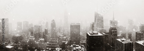 New York City skyline in snow