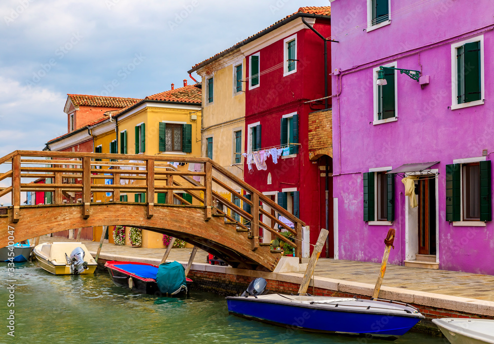 Picturesque and colorful houses in Burano island near Venice Italy