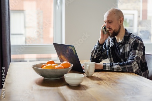 Stay home young man works from home. peoples were advised not to go to the office and work from home
