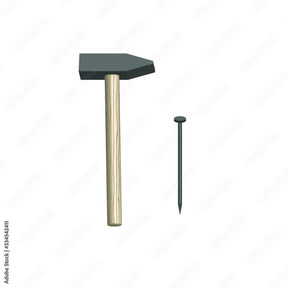 Illustration which depicts a hammer and a nail. 3d illustration. Image suitable for business cards, flyers, shops. Illustration which depicts a hammer and a nail. 3d illustration. Image suitable for business cards, flyers, shops.