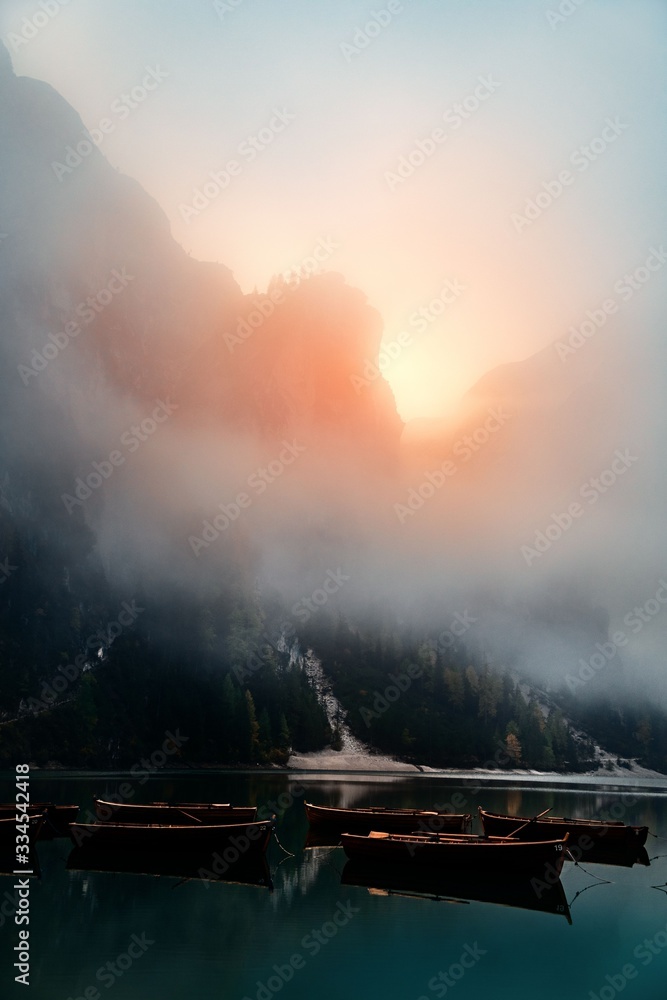 Fototapeta premium Dolomites fog lake