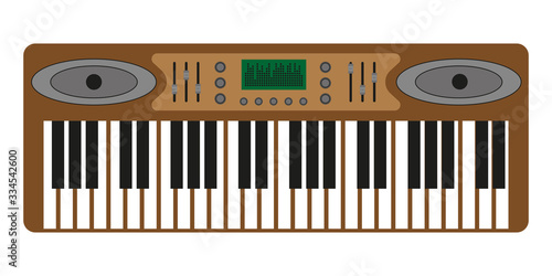 Music synthesizer icon. Electronic machine DJ equipment techno. Stereo recording of the manufacturer of digital devices. Equalizer. Modular synthesizer. Vector