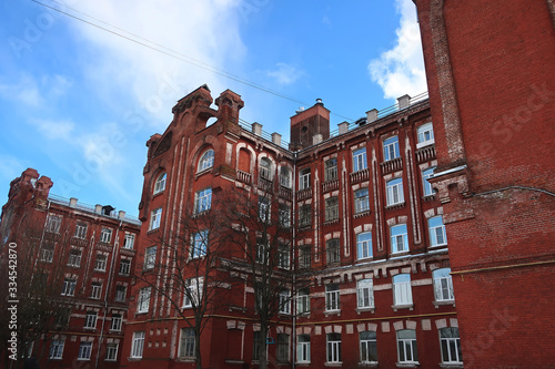 Old brick building. Tver, Russia, Proletarka district, Morozov barracks.