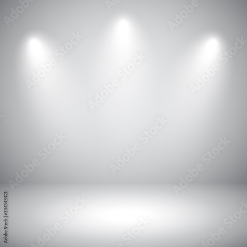 Empty gray studio abstract background with spotlights. Product showcase backdrop.