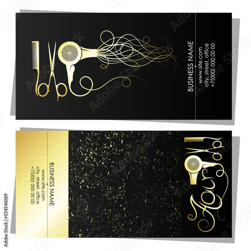 Golden business card concept for beauty salon stylist