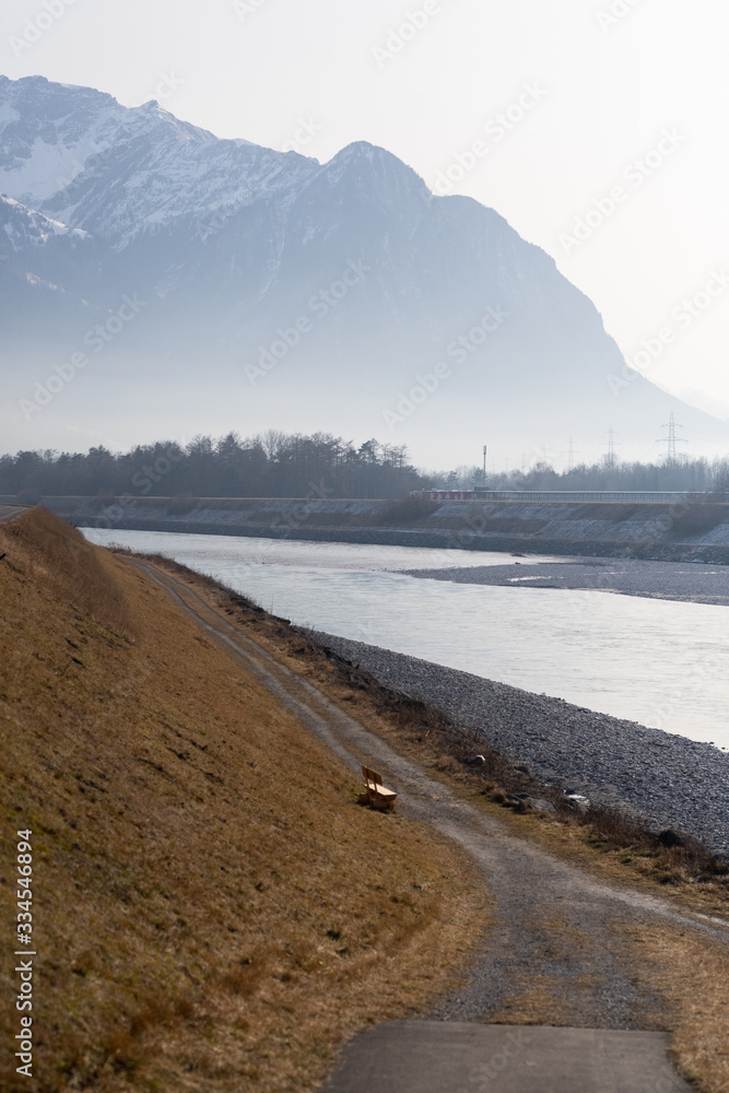 Rhein Damm Liechtenstein late winter Rhein Damm Liechtenstein late winter