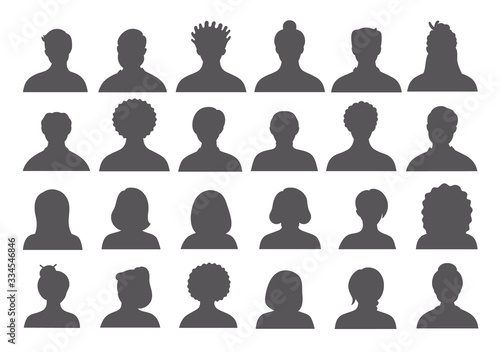 Set of persons, avatars, people heads silhouettes. People faces social network icons collection.