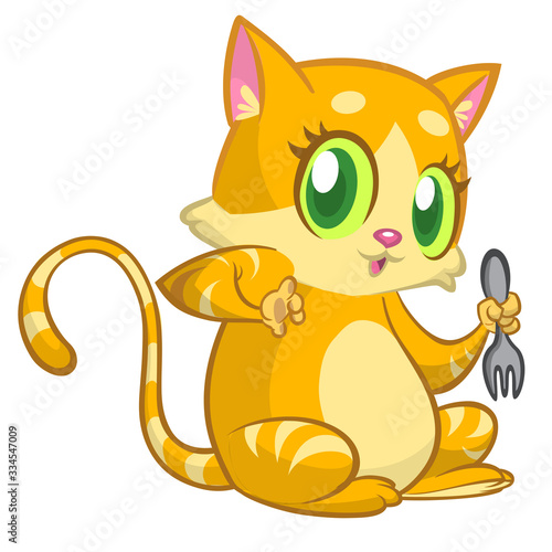 Cute and funny cartoon cat. Vector illustration