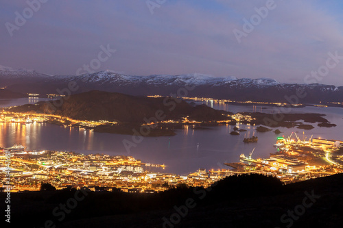 ULSTEINVIK, NORWAY - 2016 APRIL 12. View over Ulsteinvik by night.