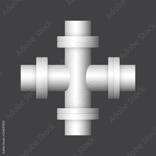 Pipe vector icon. Connection by flange fitting. Part for pipeline construction to transportation water, oil and gas. Also for water supply infrastructure, wastewater treatment, plumbing and irrigation