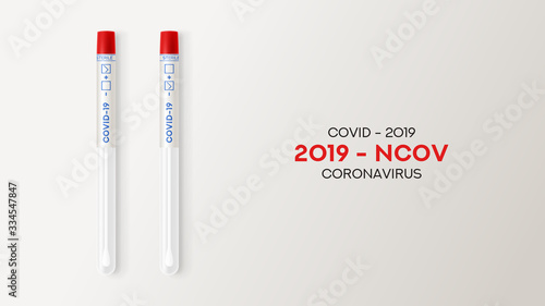 Test tubes with cotton swab for nasopharyngeal specimens. Realistic tube for testing in laboratory on coronavirus SARS CoV-2. Nasopharyngeal test for determination Covid-19 NCP. Vector illustration.