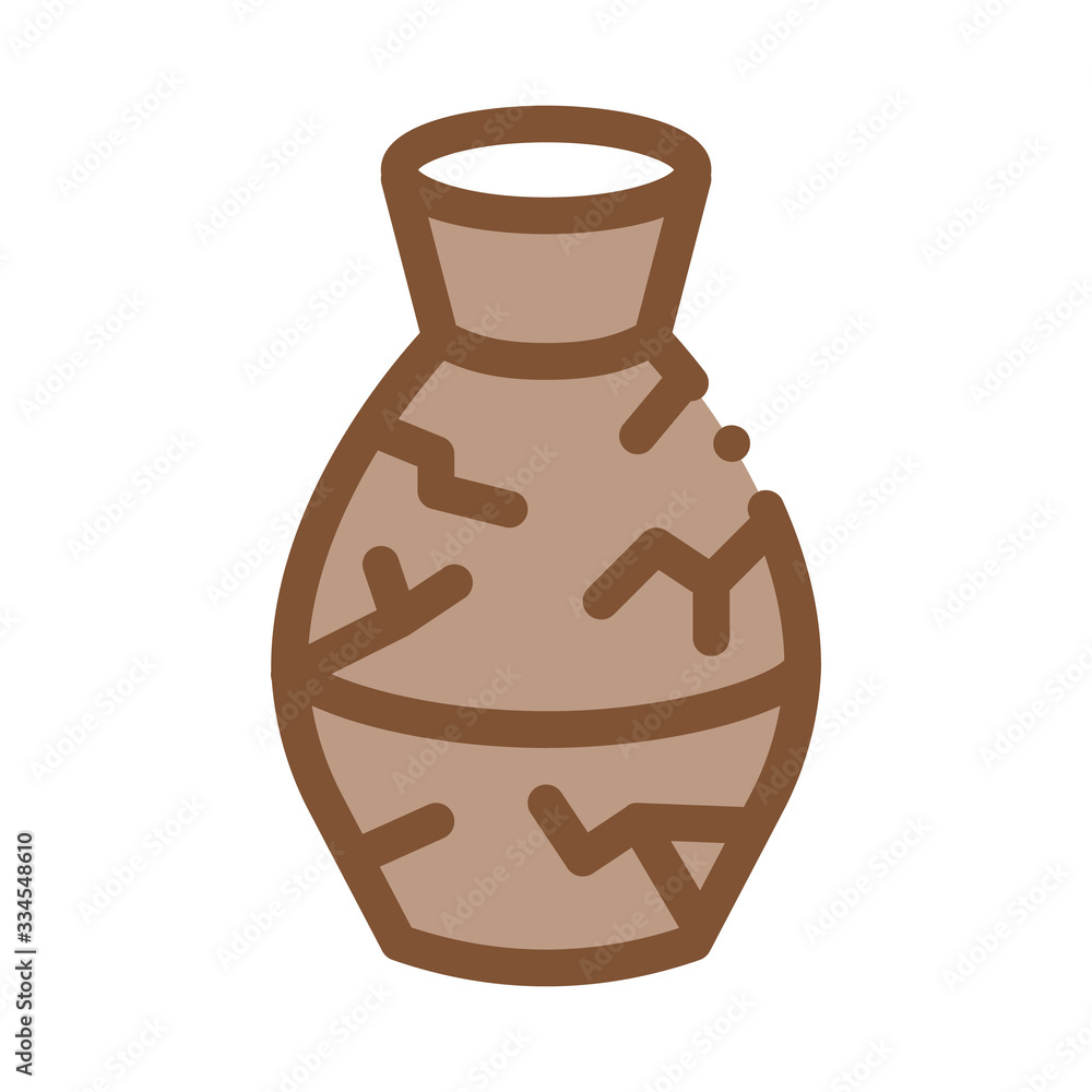 broken clay vase icon vector. broken clay vase sign. color contour symbol illustration