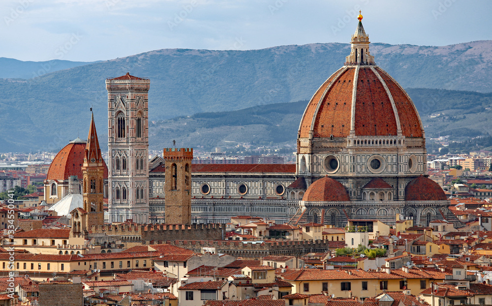 dome of the Duomo and the bell tower of the italian city of Flor