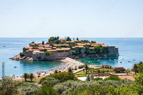 View to Sveti Stefan Island Town and Adriatic Sea  Montenegro