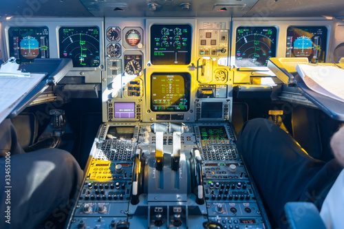 Cockpit view of an airplane in flight photo