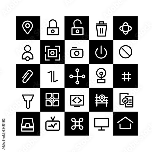 Set of Solid Icons on chess Background . Vector Isolated Elements