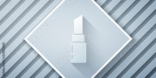 Paper cut Lipstick icon isolated on grey background. 8 March. International Happy Women Day. Paper art style. Vector Illustration