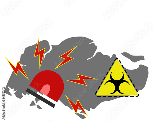 Illustration vector graphic of Singapore map with biohazard virus sign and icon alarm. COVID-19, 2019-nCoV,Virus corona vectors. Corona virus outbreak with Singapore map.vector EPS10.