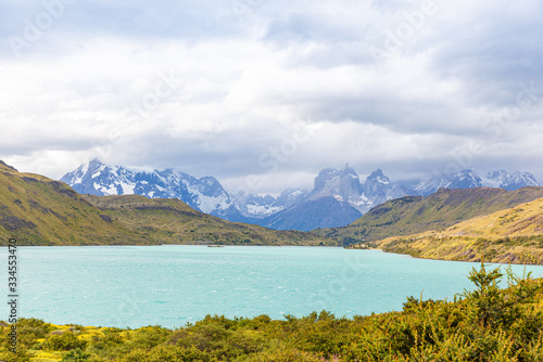Fototapeta Naklejka Na Ścianę i Meble -  Landscape of Pehoe Lake - Torres del Paine National Park