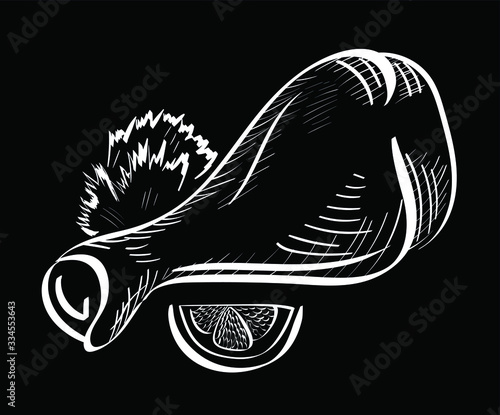 Chicken leg , food vector isolated on white background. Concept for logo, icon, menu 