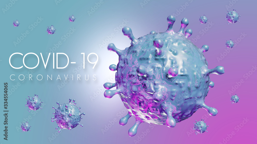 Coronavirus COVID 19 3D Illustration with Protein Spikes. Sars COV2 Coronavirus Disease 3D Rendering View.