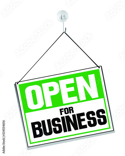 Illustration of a hanging sign saying "OPEN FOR BUSINESS"