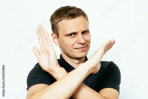 Stop gesture with indignation shown by men