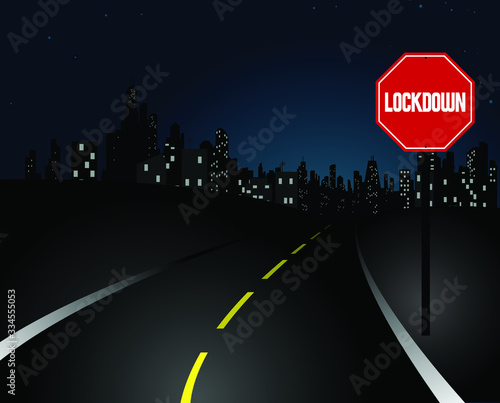 Empty road leading to a city on lockdown