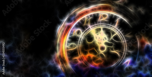 Clock showing five minutes to twelve. Time to stop and realize the values of life and fractal effect.