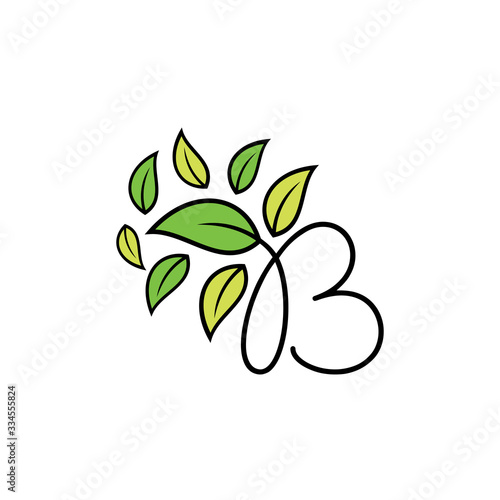 Letter B Leaf Tree Logo Vector. Alphabet or Initial P Tree Logo Vector 