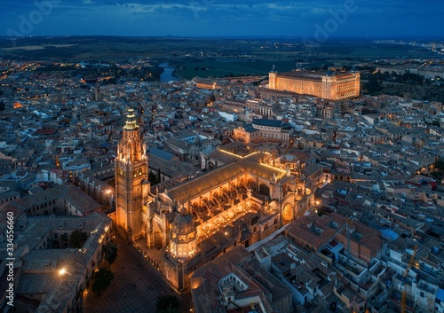 Aerial view of Toledo Cathedral at night
