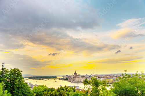 Photography Budapest, Hungary: Beautiful landscape on the Parliament building, bridge and the Danube river