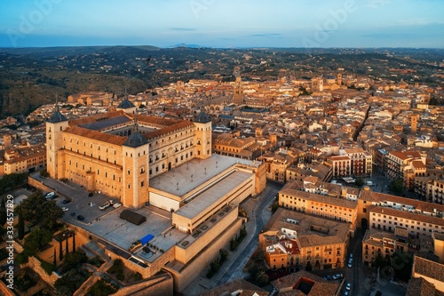 Castle of San Servando aerial view sunset in Toledo