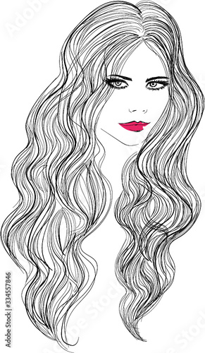 Woman with wavy hair and pink lips
