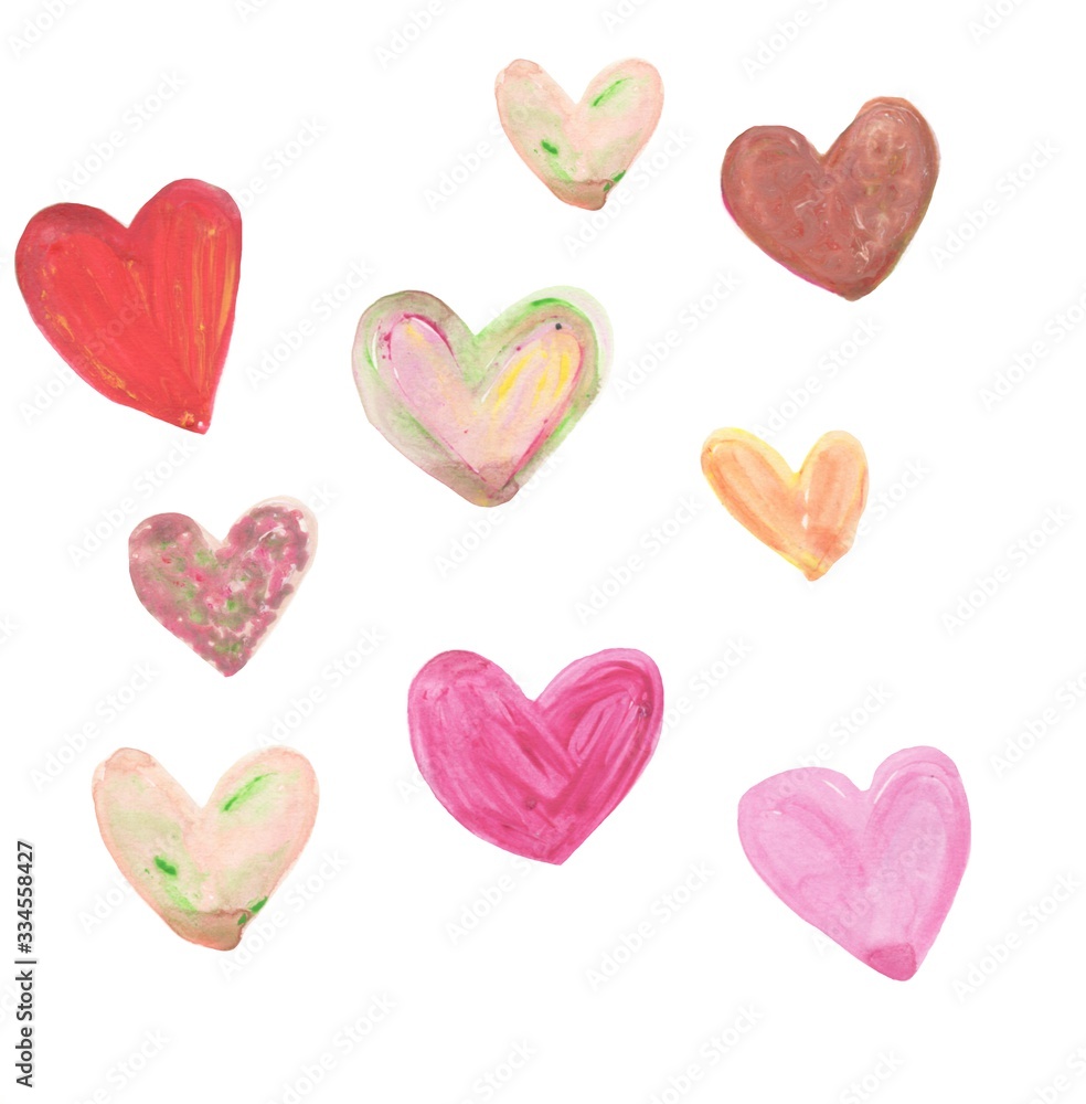 Watercolor heart set colorful isolated