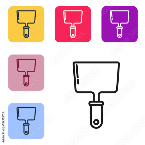 Black line Putty knife icon isolated on white background. Spatula repair tool. Spackling or paint instruments. Set icons in color square buttons. Vector Illustration