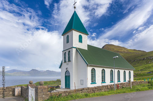 Small white church, Gjógv, Esturoy Island, Faroe Islands © EyesTravelling