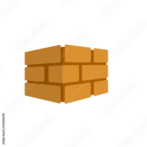 Brick wall. Red logo of construction company. Element of building in isometric view. Block and stone barrier.