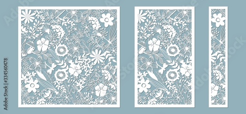 Set template for laser cutting and Plotter. Flowers, leaves for decoration. Vector illustration. Sticker set. Pattern for the laser cut, serigraphy, plotter and screen printing.