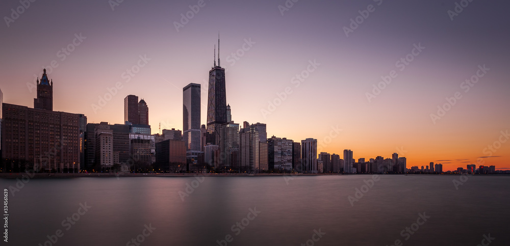 Chicago City Skyline Sunset