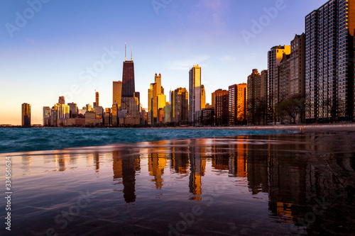 Chicago City Skyline at Sunset