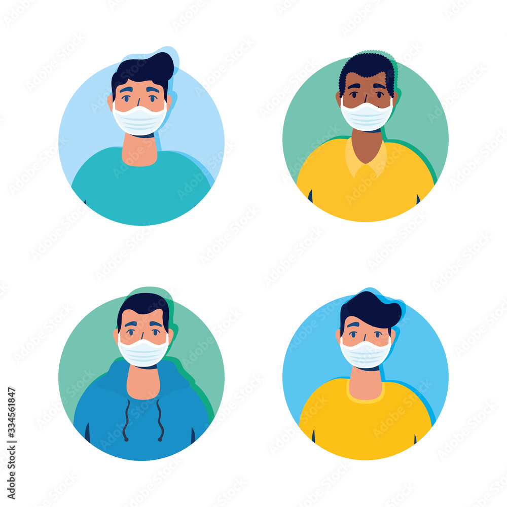 group of men using face masks characters group of men using face masks characters