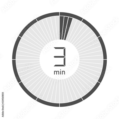 The 3 minutes stopwatch icon, digital timer. Vector illustration.